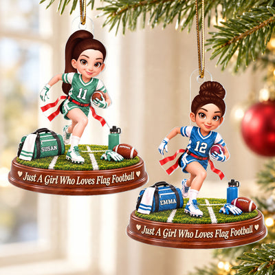 Just a Girl Who Loves Flag Football - Personalized Acrylic Ornament - Christmas Gift for Daughter,Granddaughter