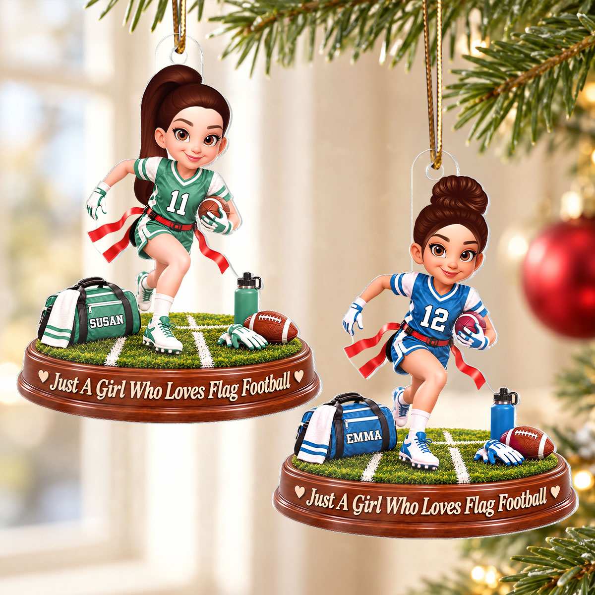 Just a Girl Who Loves Flag Football - Personalized Acrylic Ornament - Christmas Gift for Daughter,Granddaughter