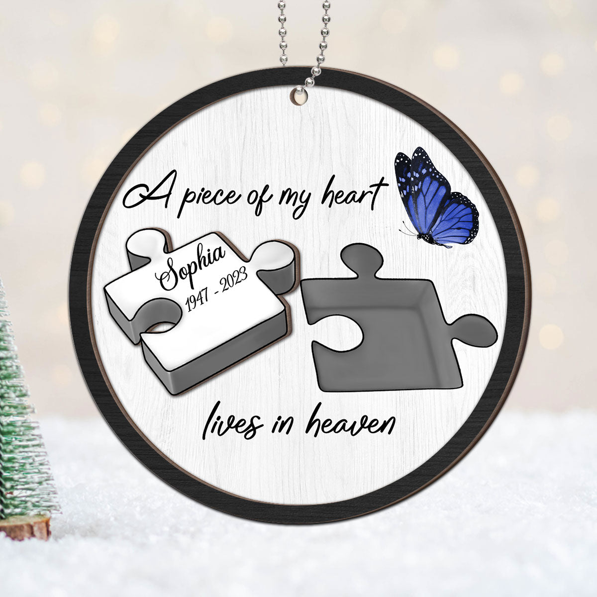 A Piece Of My Heart Lives In Heaven Memorial Personalized 2-Layer Wooden Ornament