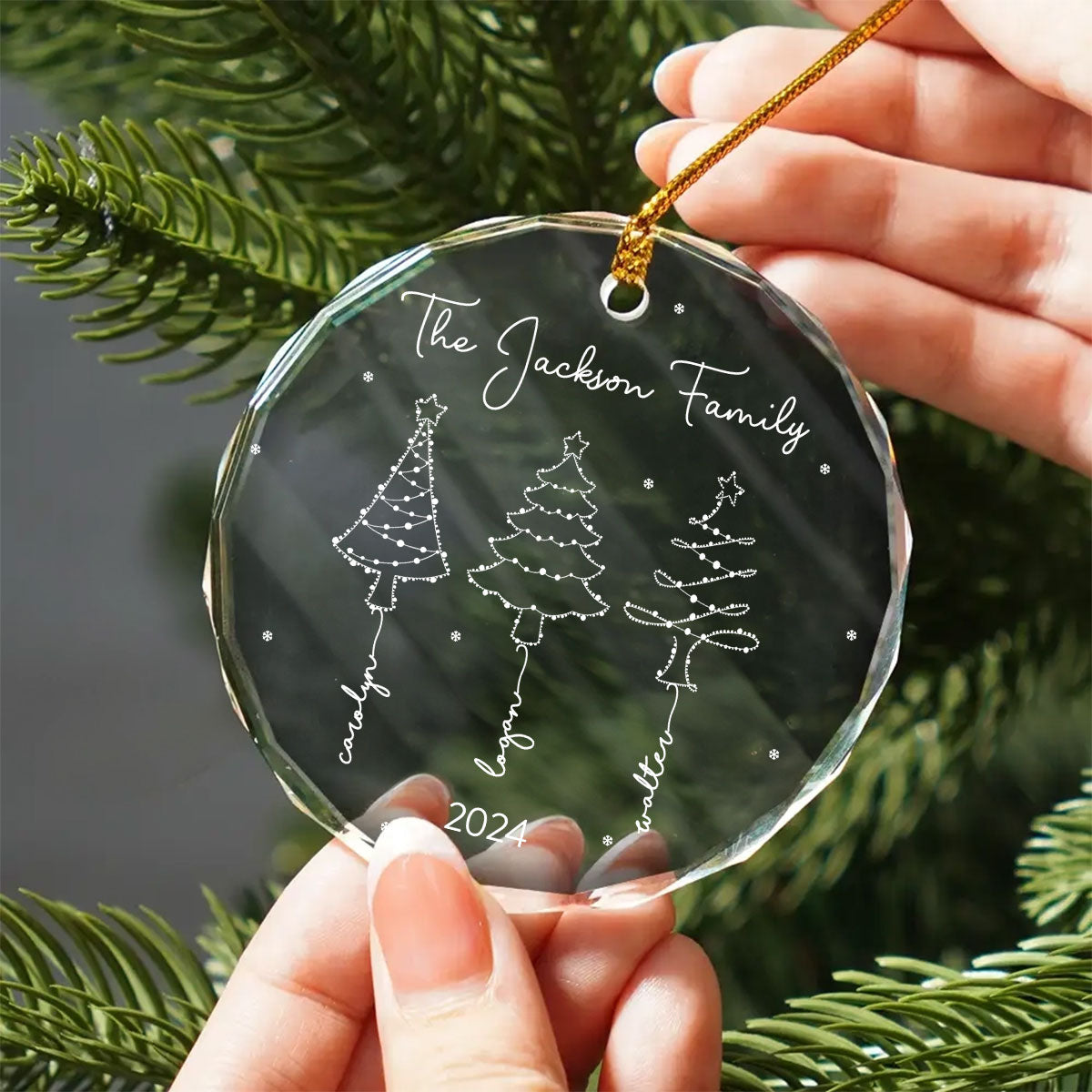 Christmas Tree Light Family Sisters Besties Siblings Personalized Glass Ornament, Christmas Gift Christmas Decoration