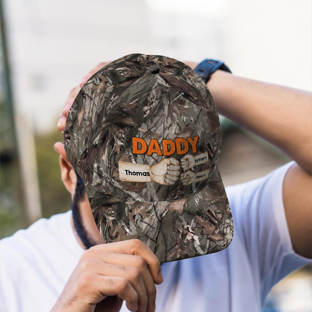 Camouflage Pattern Dad Fist Bump Personalized Classic Cap, Gift For Dad