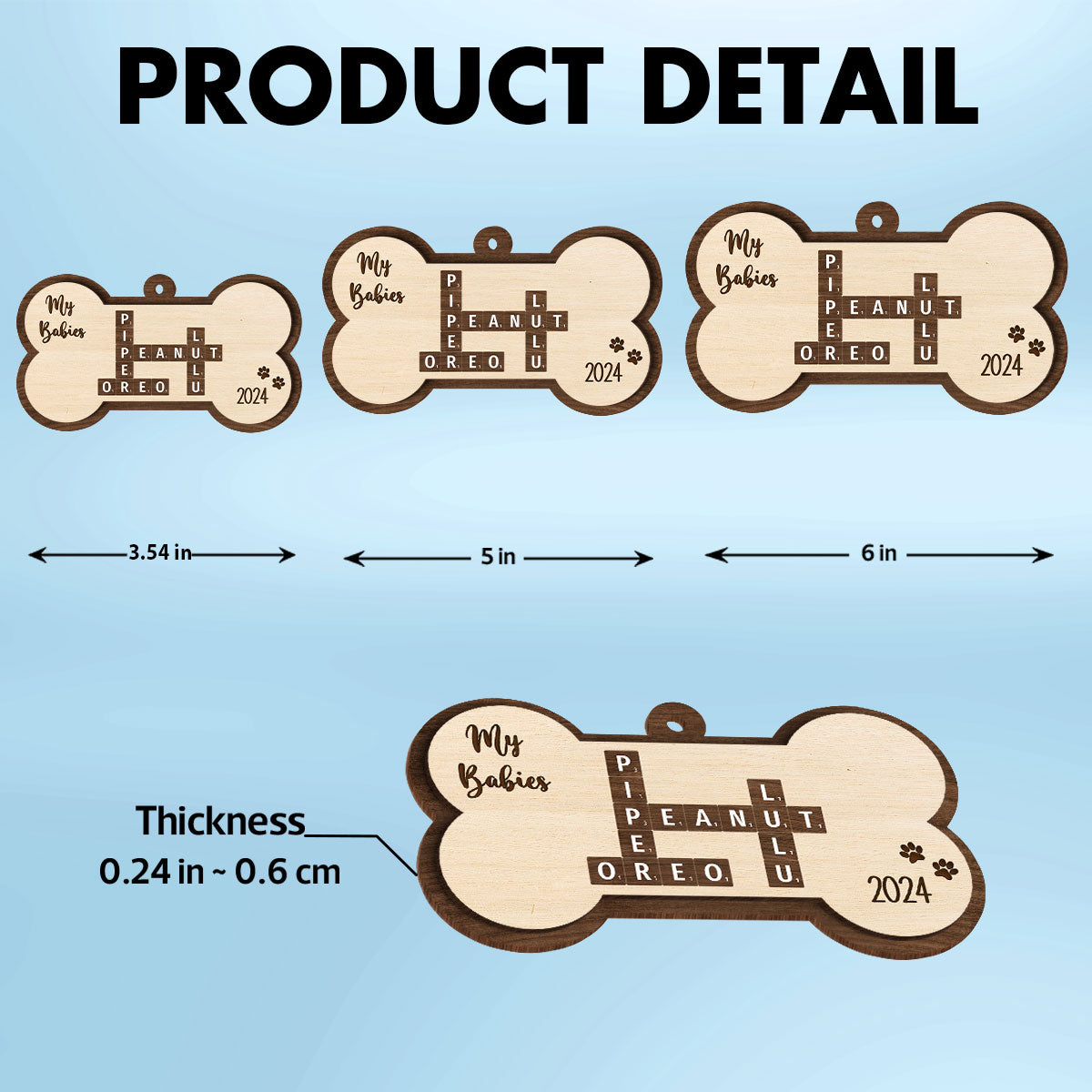 Dogs Names Crossword Puzzle Art Bond Shape Personalized 2-Layer Wooden Ornament