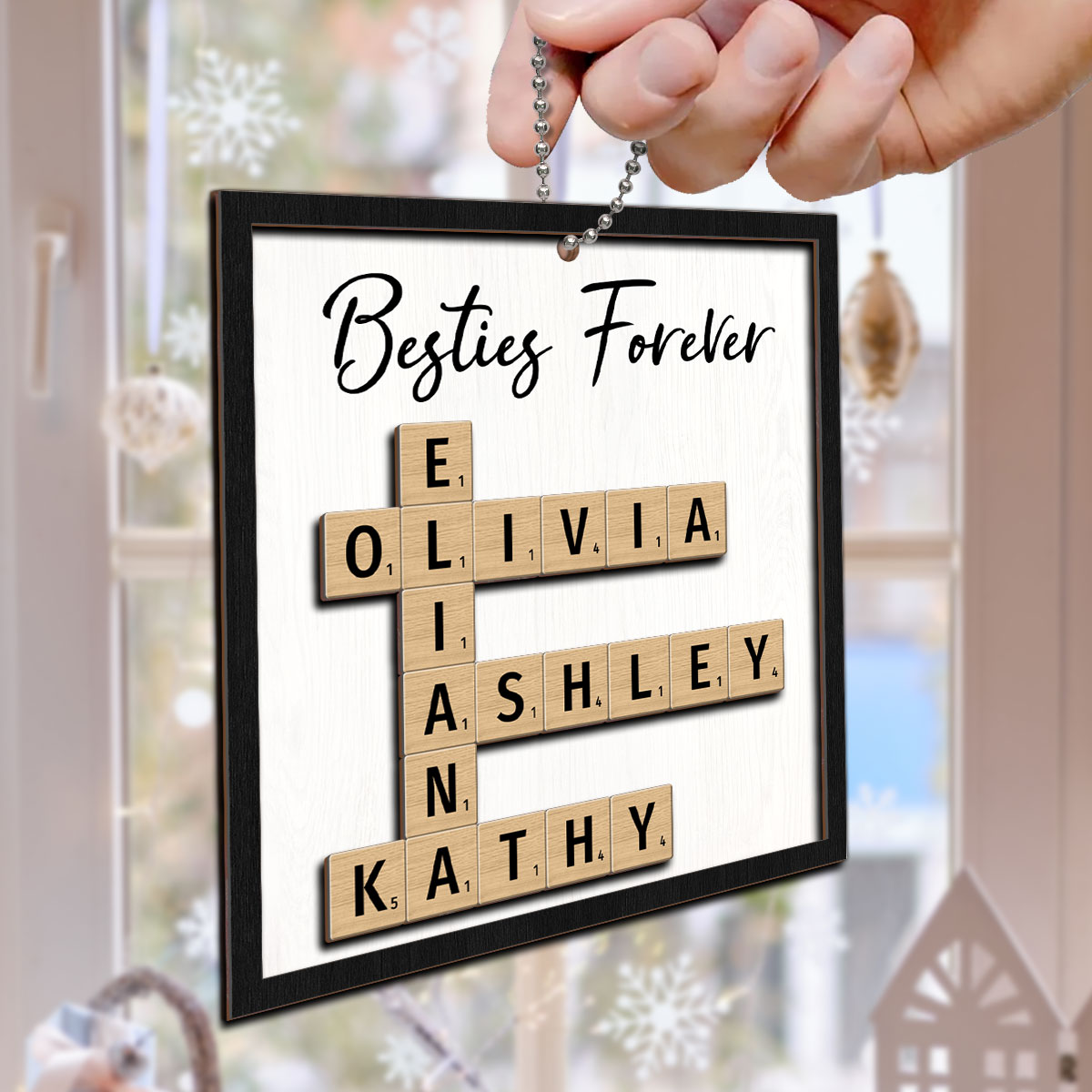 Besties Forever Unique Crossword Puzzle Art Christmas Gift For Best Friends Personalized 2-Layer Wooden Ornament