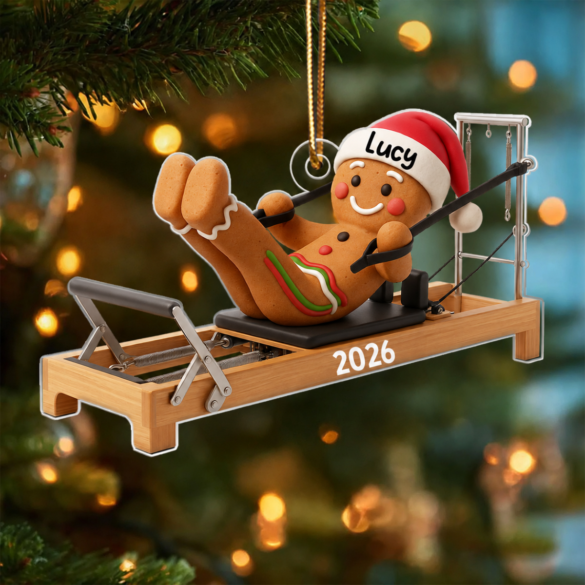 Gingerbread Pilates - Personalized Acrylic Ornament - Christmas Gift for Pilates Lover