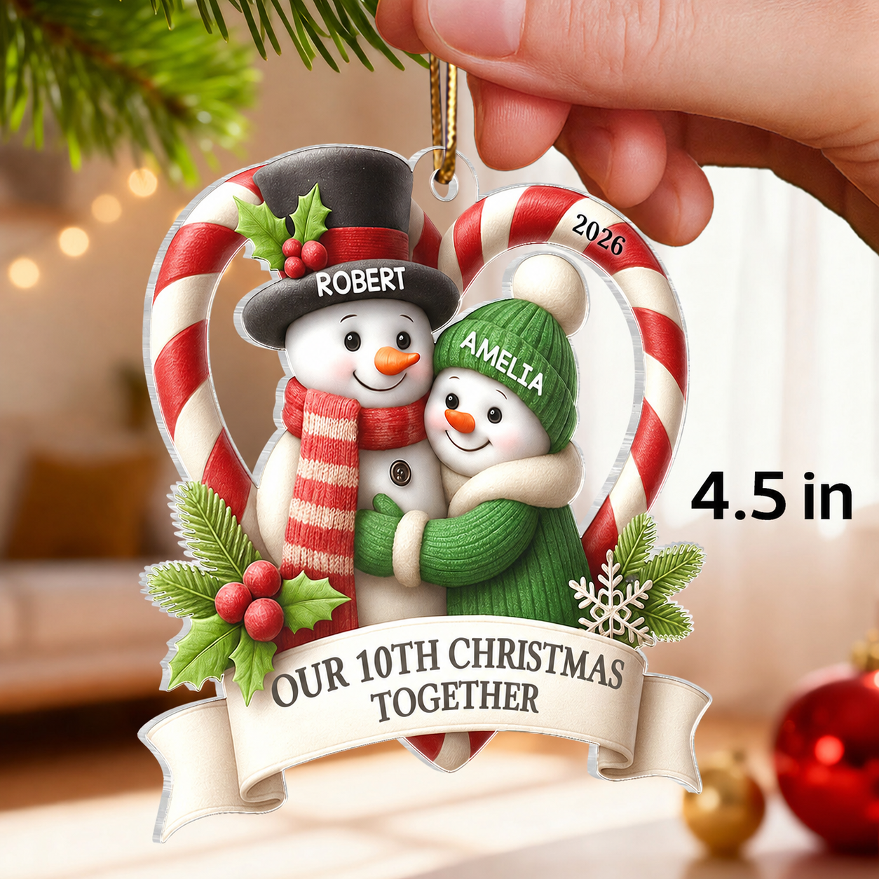 Snowman Couple - Personalized Acrylic Ornament - Christmas Gift for Couple