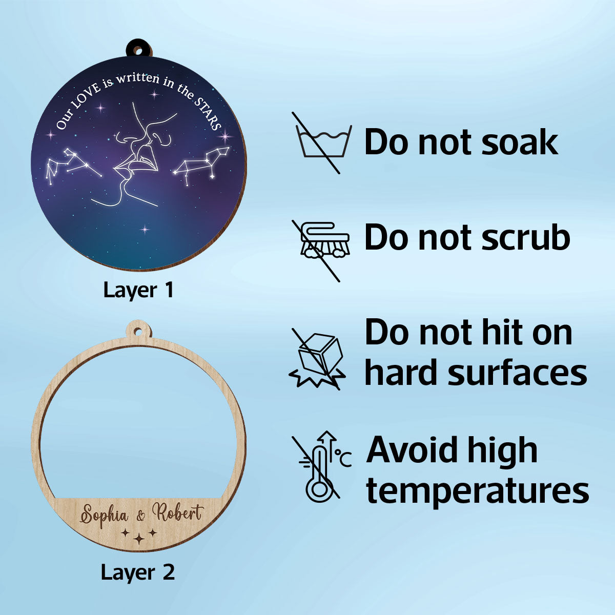 Couple Kissing Outline Zodiac Galaxy Sky Personalized 2-Layer Wooden Ornament
