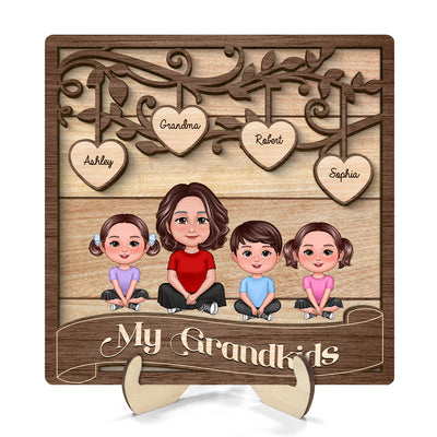Grandma Grandkids Swirl Tree Hearts Personalized 2-layer Wooden Plaque