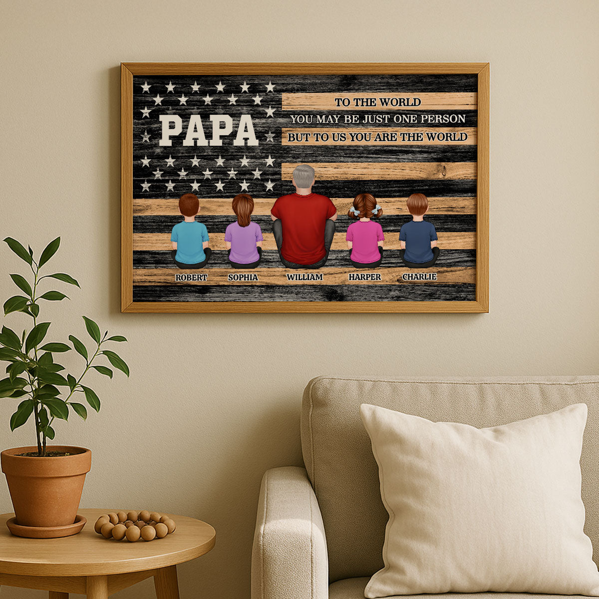 Nation Flag Grandpa And Kids Sitting Personalized Poster| Heartfelt Father's Day Gift For Grandpa