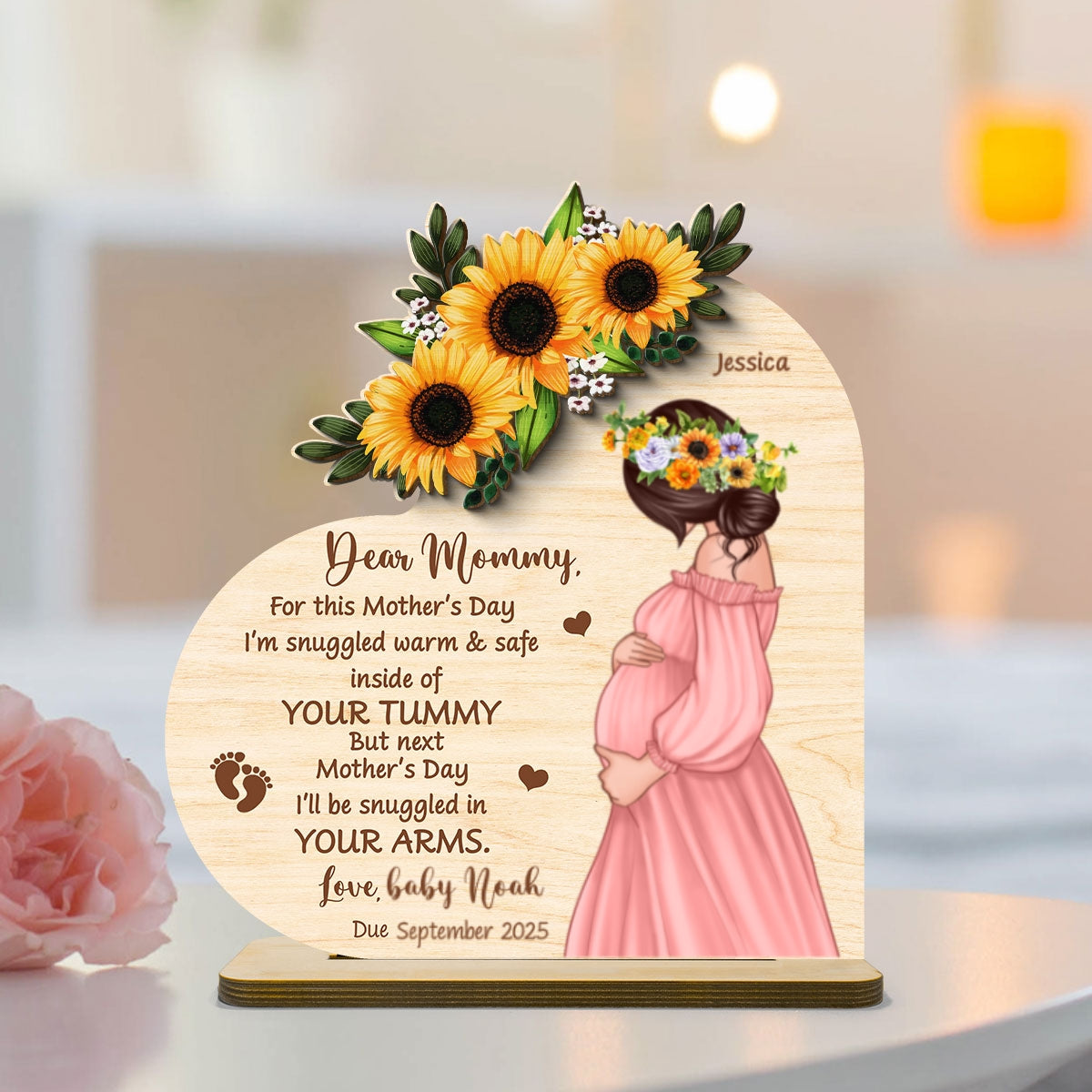 Personalized Pregnant Mom Baby Bump Wooden Plaque, Pregnancy Announcement, Expecting Parents, Gift for Mom