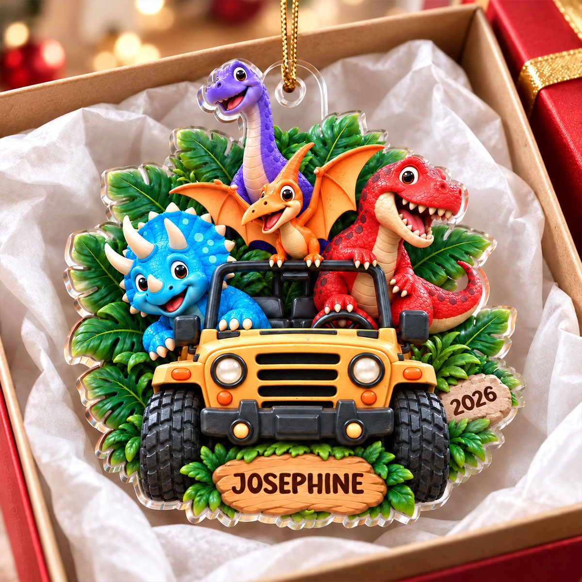 Dinosaurs Adventure 2D Flats - Personalized Acrylic Ornament - Christmas Gift For Kids, Dinosaur Lovers