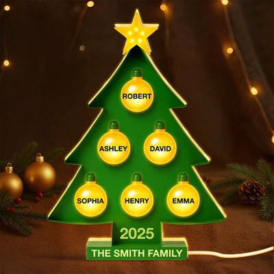 Family Christmas Tree Personalized Light Box, Christmas Decor Gift