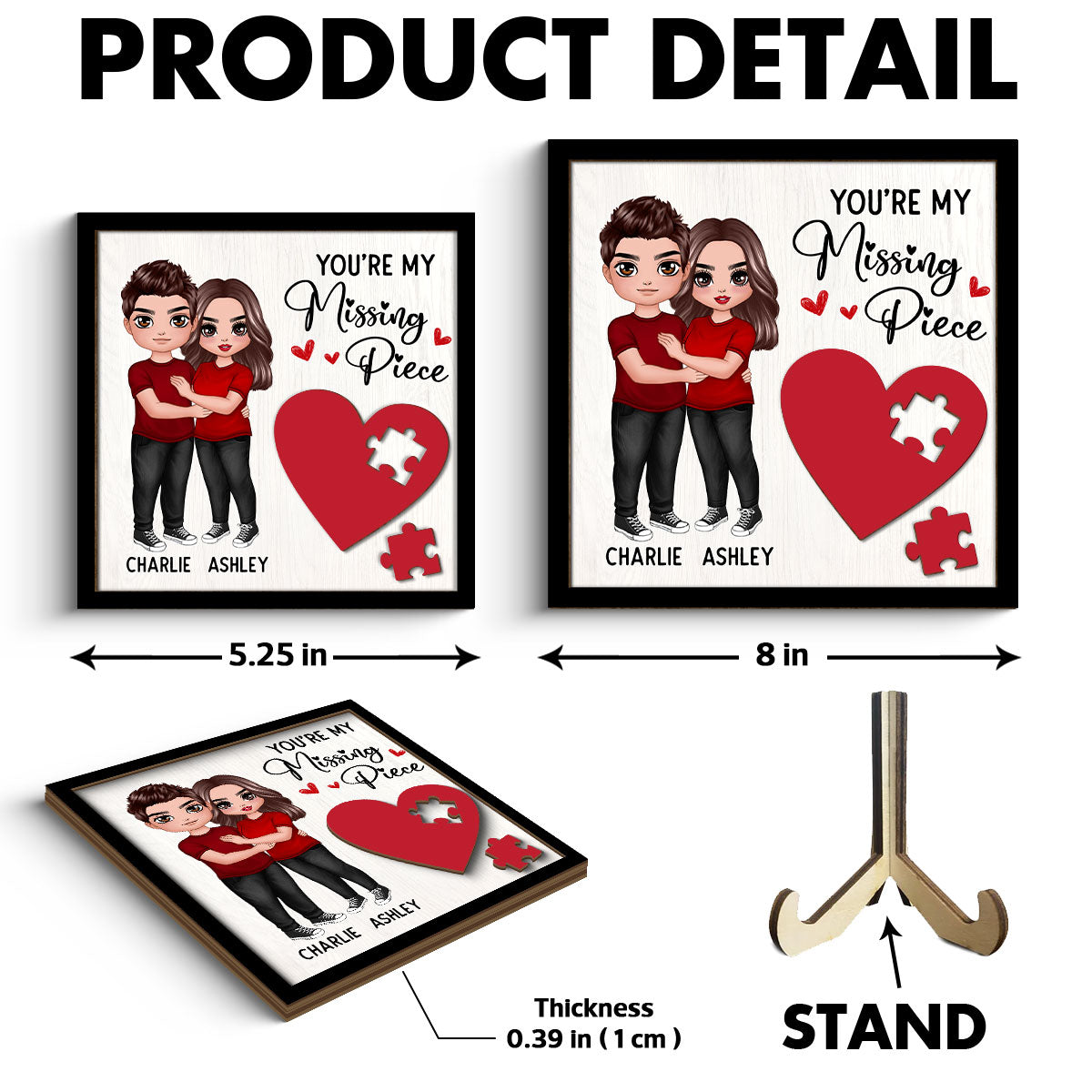 Standing Hugging Couple Missing Piece Red Heart Valentine‘s Day Gift For Her Gift For Him Personalized 2-Layer Wooden Plaque