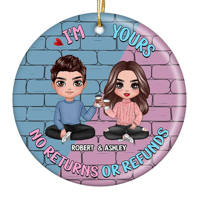 Doll Couple Blue And Pink Brick Backgroundn Personalized Circle Ornament