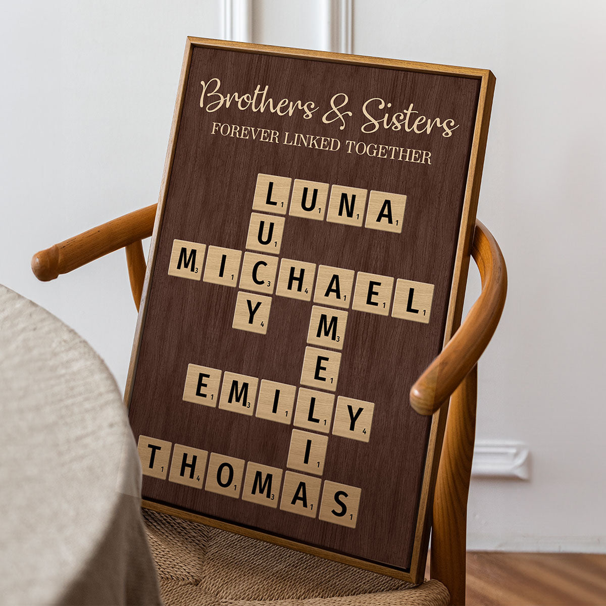 Brothers & Sisters, Forever Linked Together Crossword Puzzle Art Personalized Poster, Gift For Brothers, Sisters, Siblings, Family