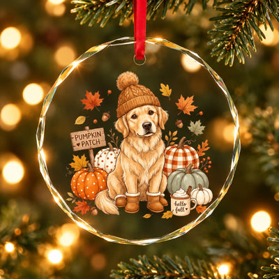 Custom Dog Photo Pumpkin Patch - Personalized Glass Ornament - Fall Gift for Dog Moms, Cat Moms, Pet Lovers