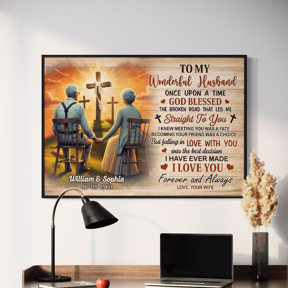 Cross God Gave Me You Old Couple Sitting Personalized Poster, Anniversary  Gift For Him, Her, Husband, Wife