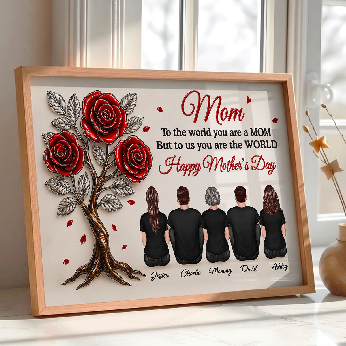 3D Effect Rose Tree MOM To Us You Are The World Personalized Poster, Gift For Mom