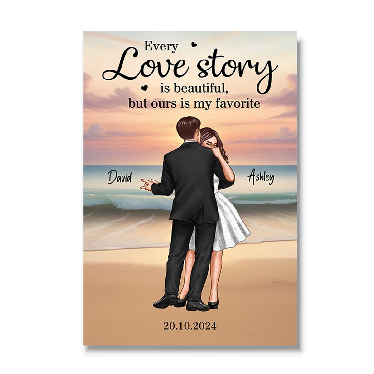 Romantic Dancing Couple On Eternal Sunset Beach Landscape Personalized Poster