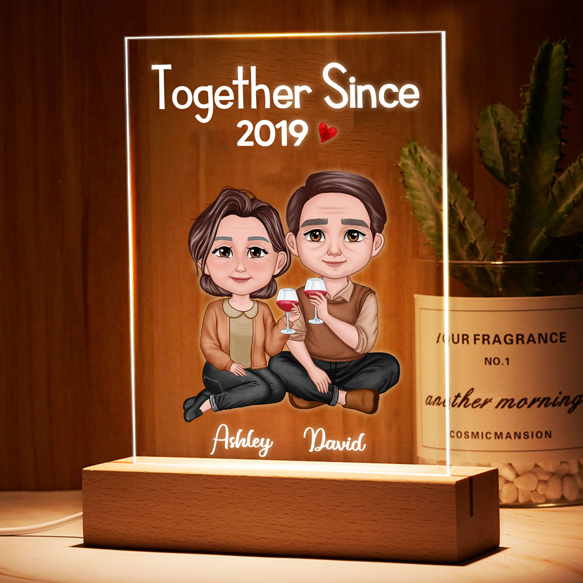 Doll Couple Sitting Together Personalized Acrylic LED Night Light
