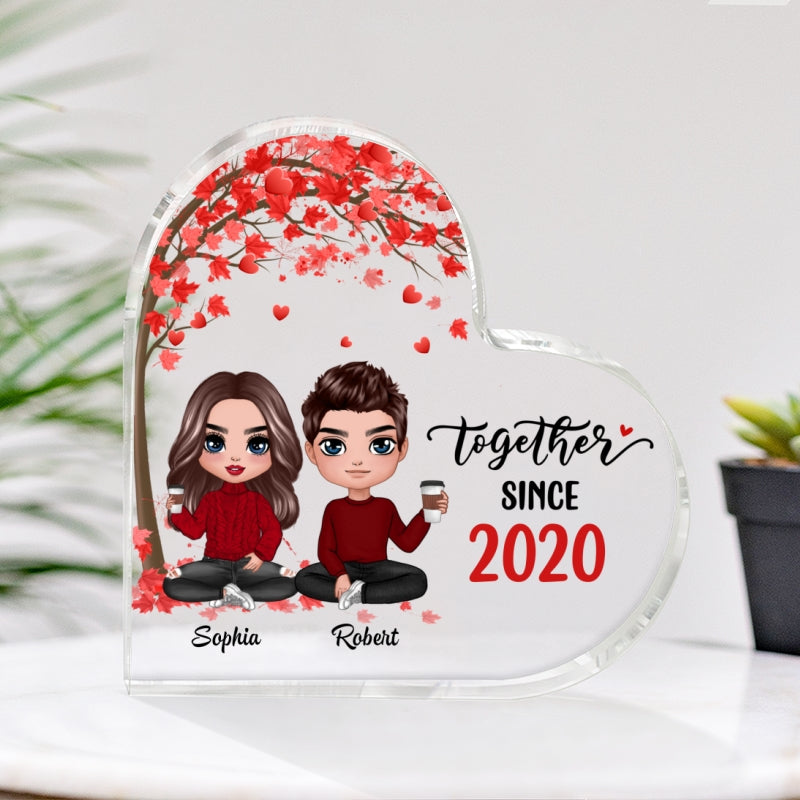 Doll Couple Sitting Under Red Tree Gift For Him For Her Personalized Heart Plaque