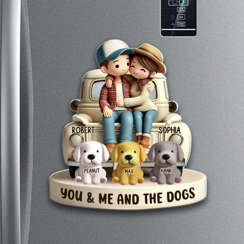 3D Effect Couple On Truck You Me And The Dog Cats Personalized Fridge Magnet, Heartfelt Gift For Couple, For Dog Lovers, Cat Lovers, Pet Lovers