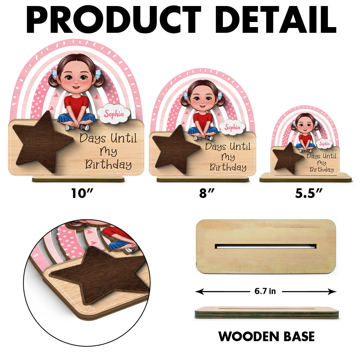 Unique Countdown For Kid Birthday Special Event Personalized 2-Layer Standing Wooden Plaque