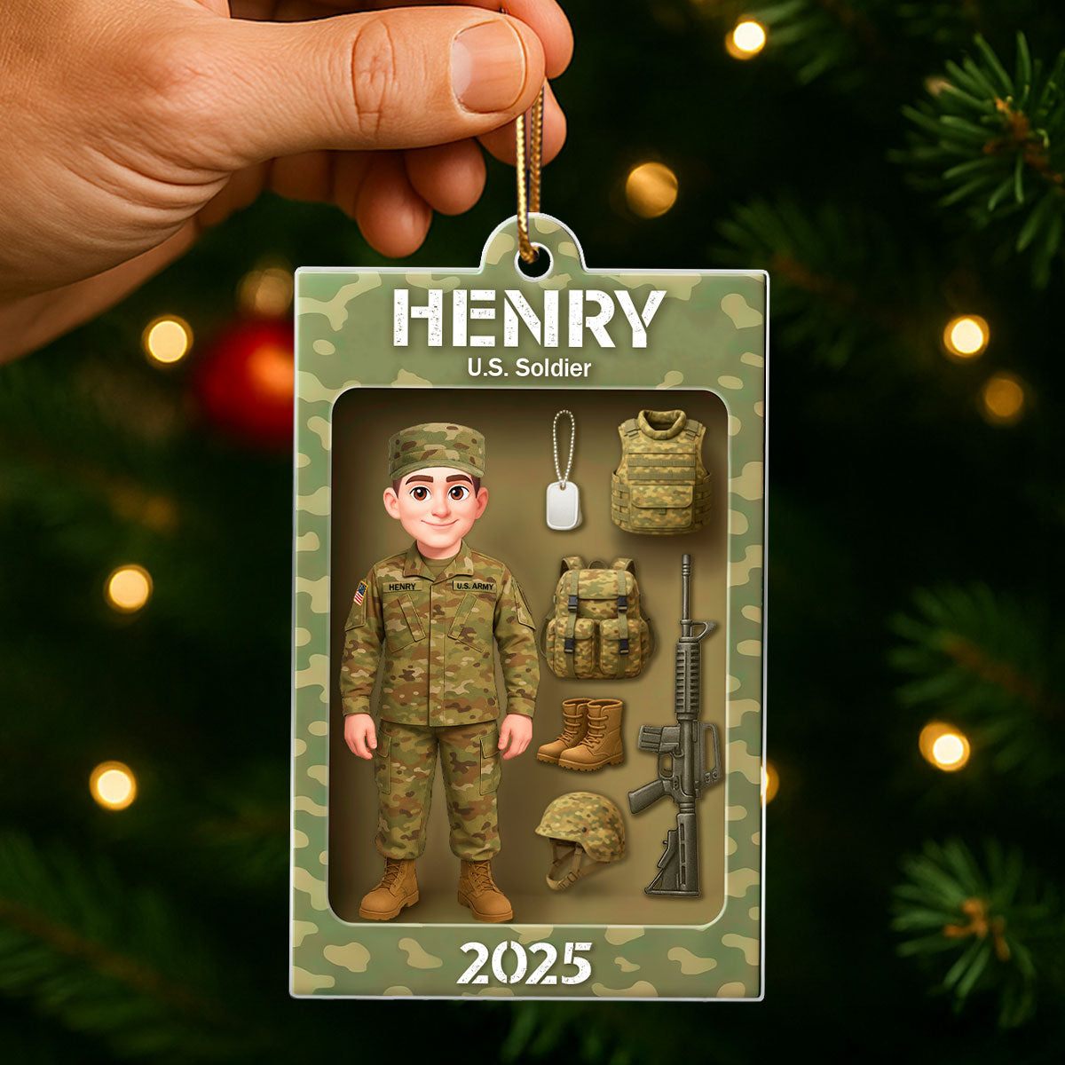 Army Action Figure 3D Effect - Personalized Acrylic Ornament - Special Chritsmas Gift For The Brave Soldier