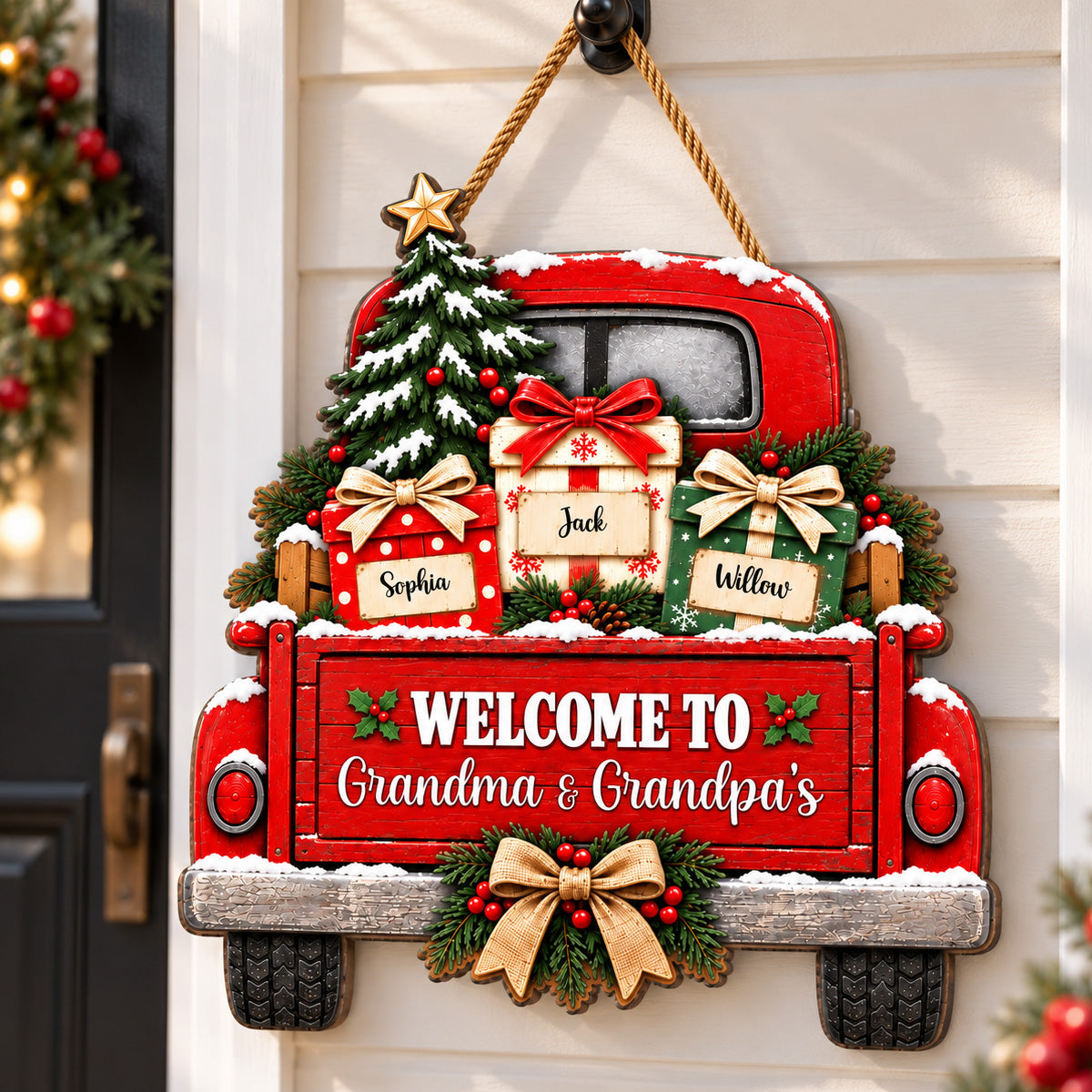Welcome To Grandma Grandpa's House Christmas Truck 2D Flat Printed - Personalized Wood Sign - Christmas Decor For Grandparents