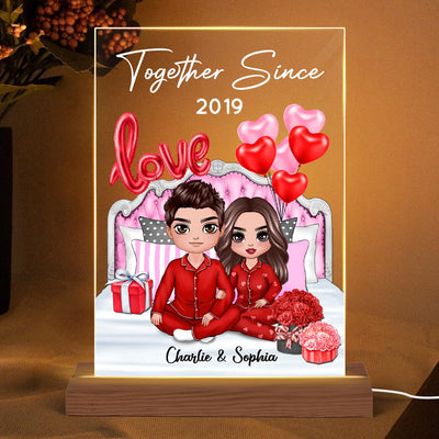 Doll Couple Sitting On Love Bed Personalized Plaque LED Night Light