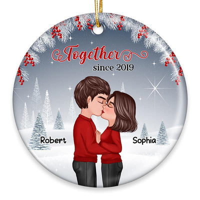 Couple Kissing In Winter Background Personalized Circle Ornament