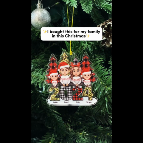 Leopard Checkered Pattern Christmas 2024 Tree Family Personalized Acrylic Ornament