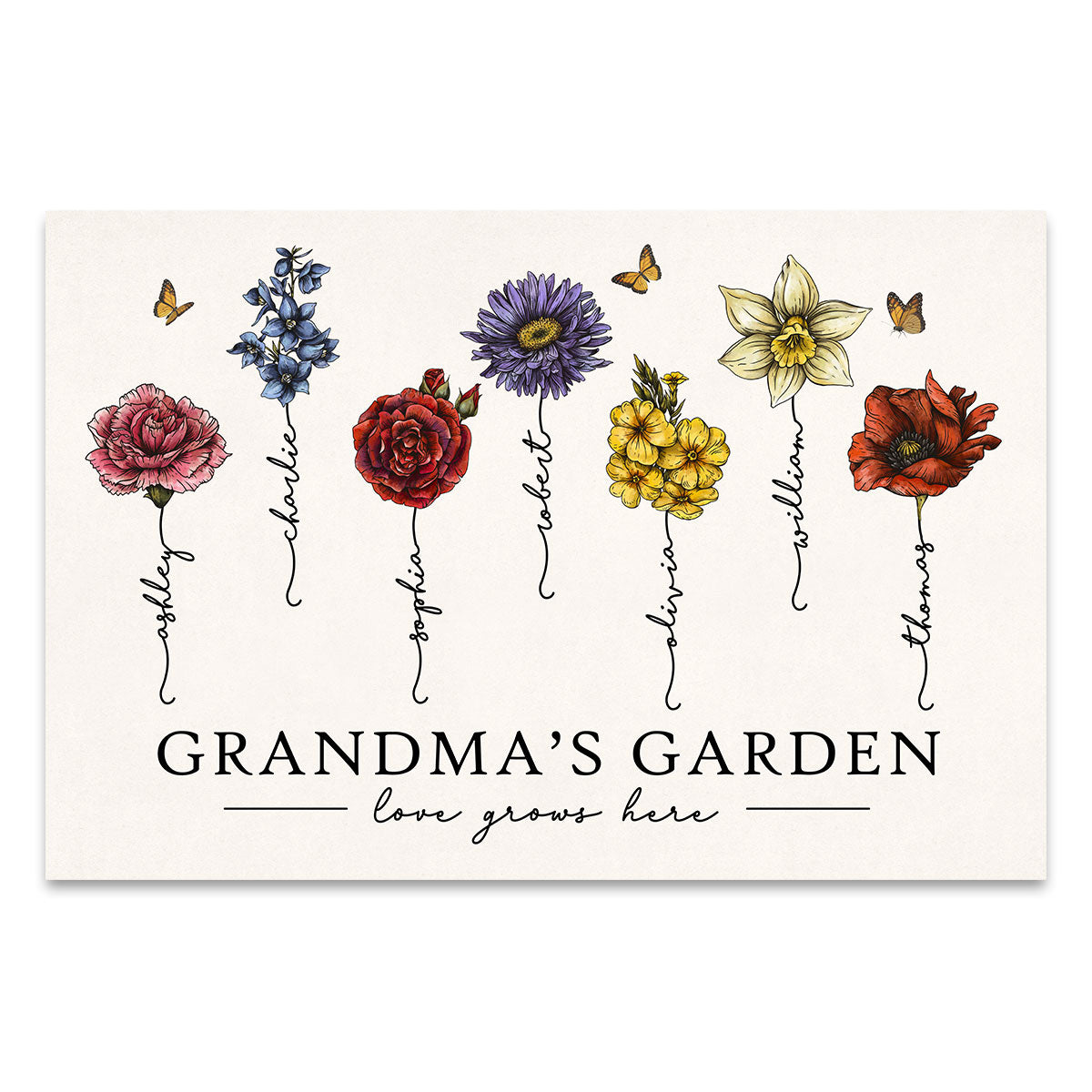 Grandma‘s Garden Love Grows Here Beautiful Vintage Birth Flowers Gift For Grandma Mom - Personalized Poster - Gift For Grandma Mom