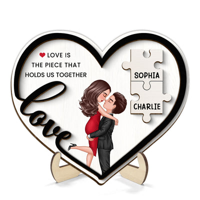Love Piece Holds Us Together Couple Kissing Personalized 2-layer Wooden Plaque, Valentine‘s Day Gift For Him, For Her
