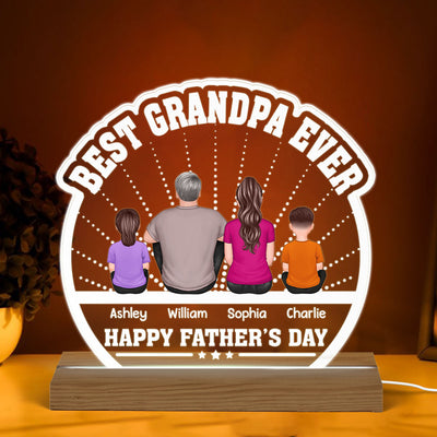 Best Grandpa Ever Back View Man Kids Dog Cat Personalized Custom Shaped Acrylic Plaque With Warm LED Night Light