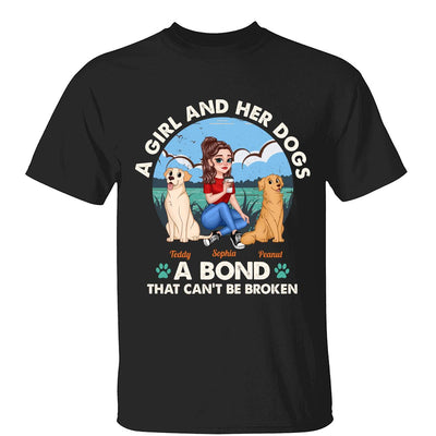 Bond Can‘t Be Broken Pretty Cartoon Woman & Cute Sitting Dog Personalized Shirt