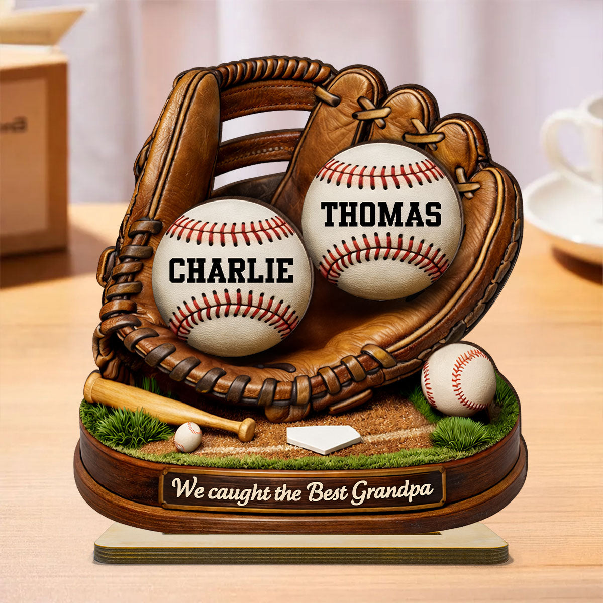 We Caught the Best Mom Dad Grandparents Baseball Softball - Personalized 2-Layered Wooden Plaque - Heartfelt Gift for Her, for Him
