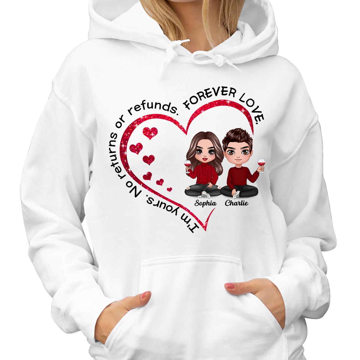Doll Couple Sitting Inside Heart Valentine‘s Day Gift Personalized Shirt