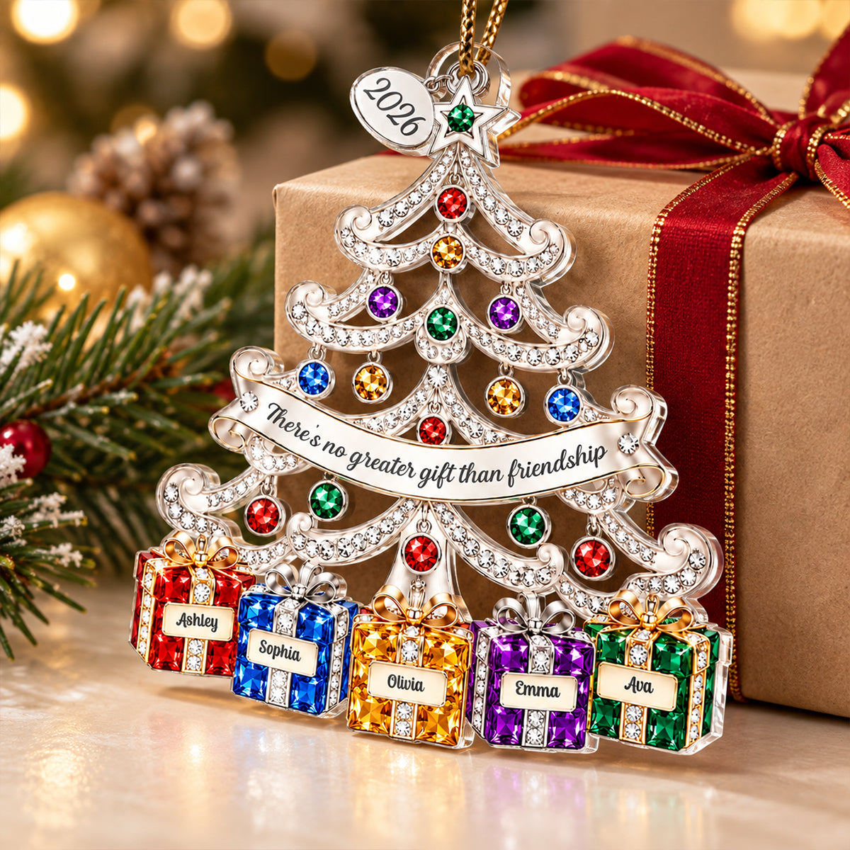 Jewelry Friendship Christmas Tree 2D Flat - Personalized Acrylic Ornament – Custom Name Keepsake Christmas Gift for Friends