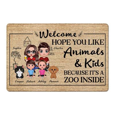 Hope You Like Animals And Kids Cute Watercolor Dogs Cats Personalized Doormat
