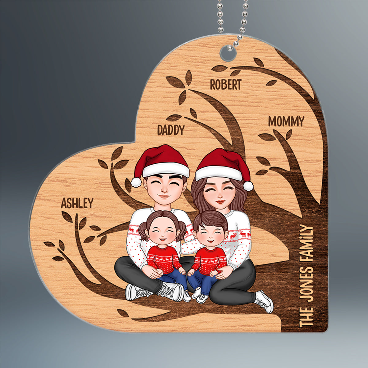 Family Tree Name Christmas Gift For Family Personalized Wooden Ornament