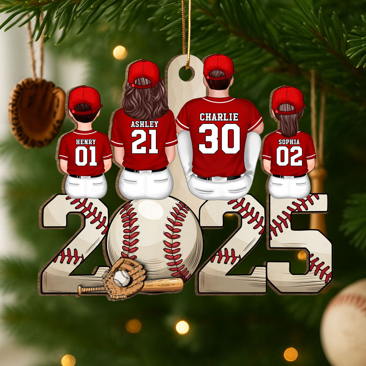Christmas Baseball Family Personalized Wooden Ornament