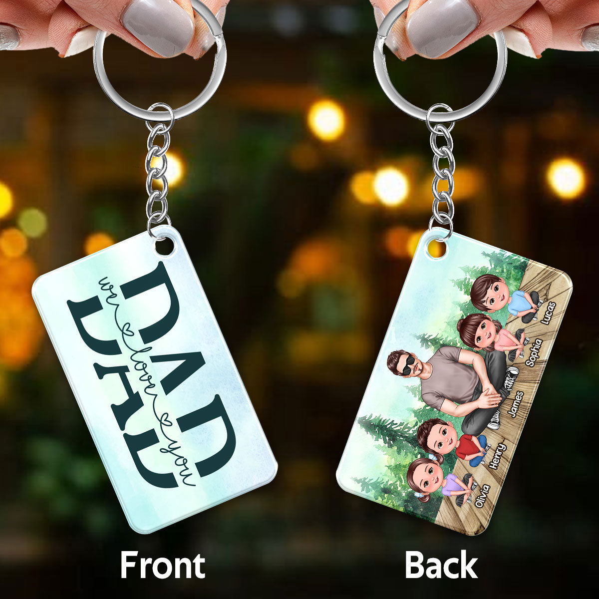 Best Dad Ever Real Man And Kids Sitting Forest Personalized Acrylic Keychain