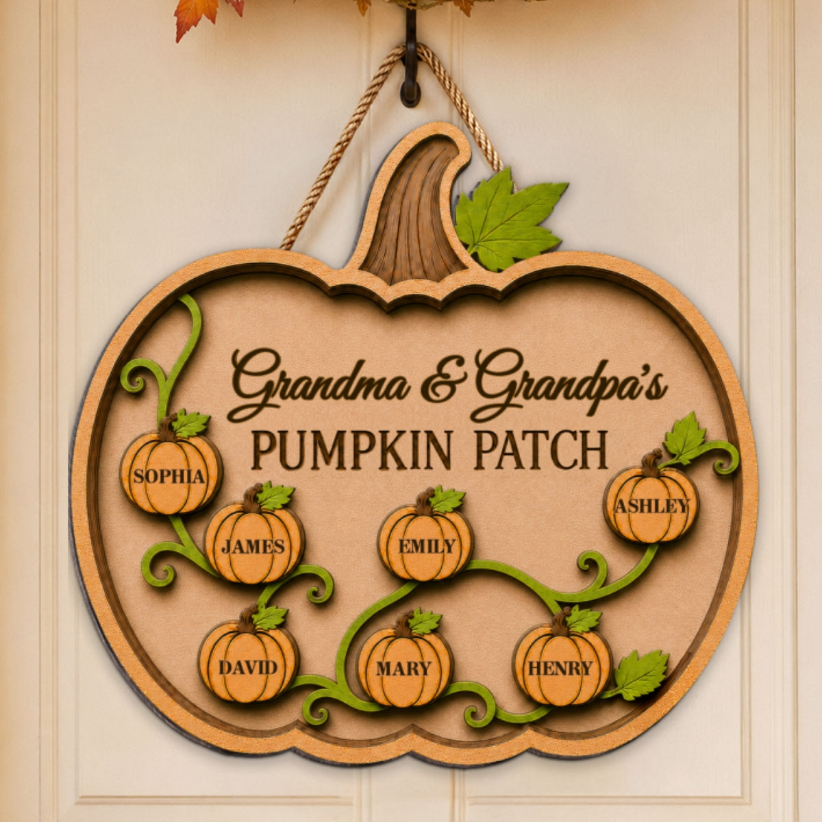Grandma Grandpa Pumpkin Vine 2D Flat - Personalized Wood Sign - Fall Season Decoration