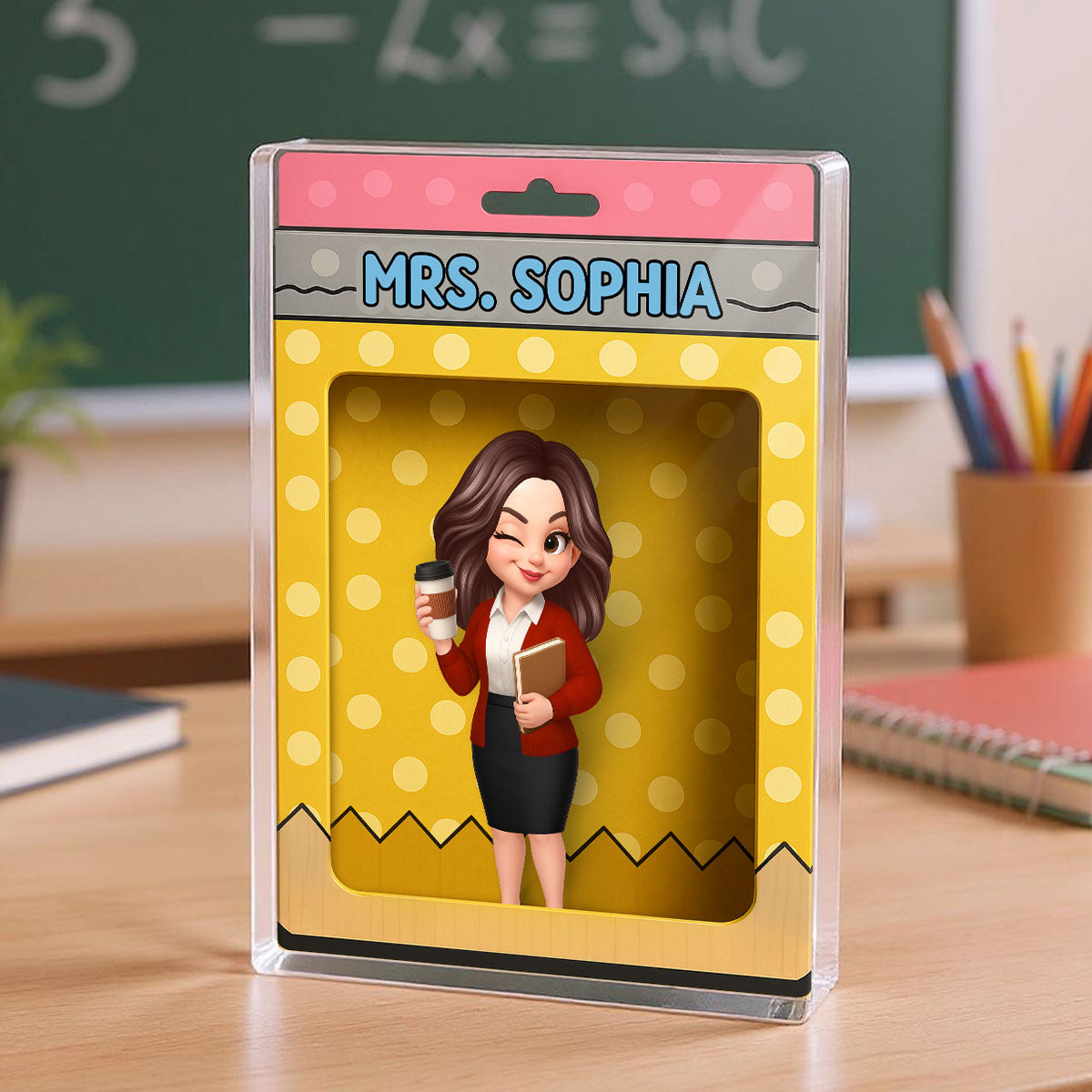 Teacher Inside Pencil Pattern Box 3D Effect Personalized Acrylic Block, Back To School gift for Teachers