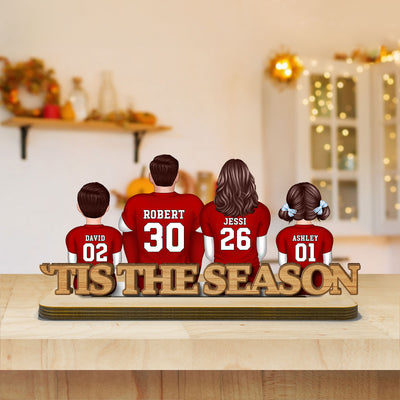 Fall Season Football Family Sitting Back View Personalized 2-Layer Standing Wooden Plaque