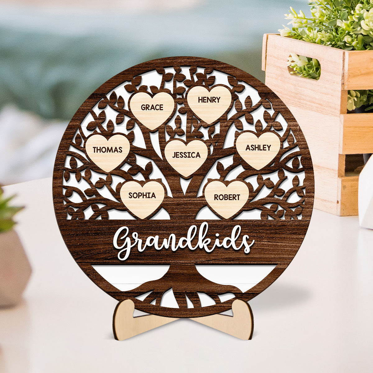 Custom Family Tree Name Gift For Grandma Mom Personalized 2-Layer Wooden Plaque
