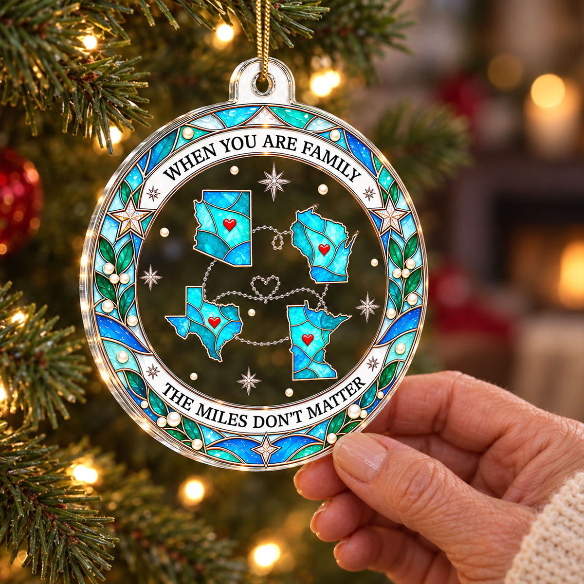 The Miles Don't Matter State Map 2D Flat Printed - Personalized Acrylic Ornament - Long Distance Gift For Family, Friends