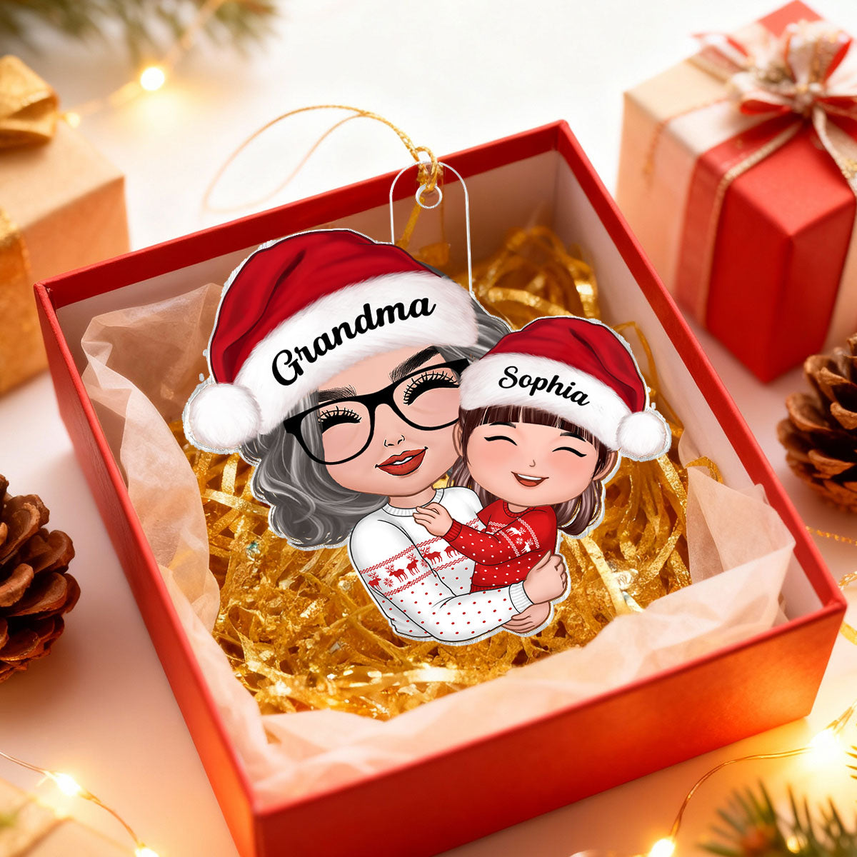 Doll Grandma Hugging Kid - Personalized Acrylic Ornament - Gift For Granddaughter, Grandson, Grandma