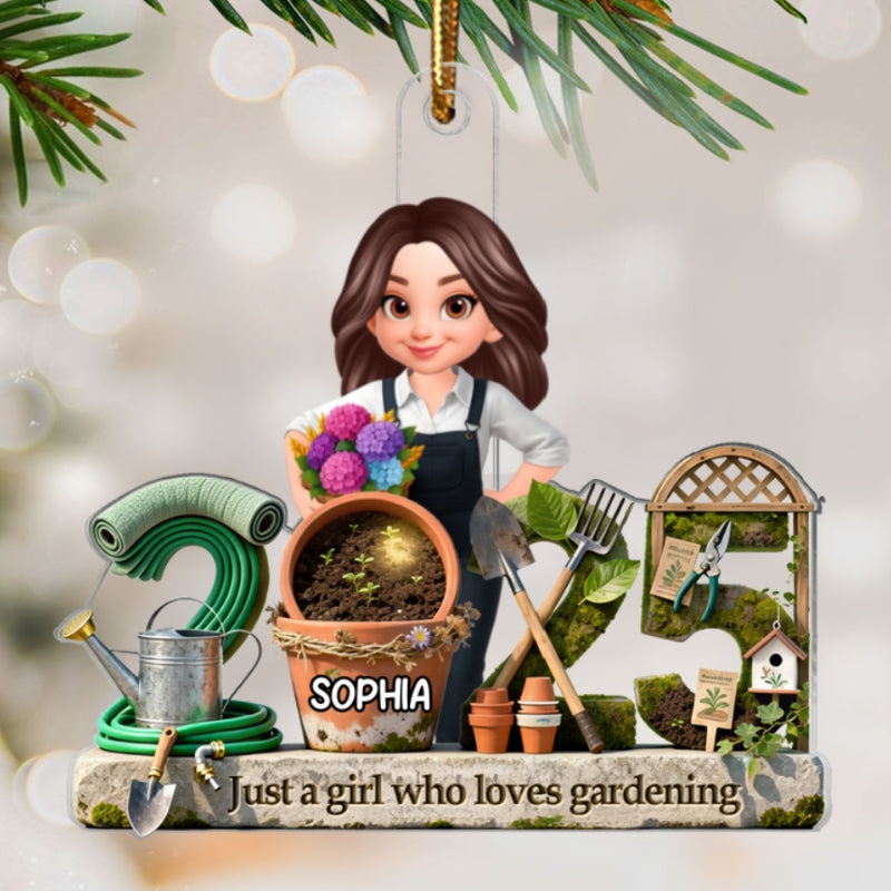 3D Effect Gardening Girl Woman Signature Symbols Christmas - Personalized Acrylic Ornament - Gift For Gardeners, Plant Lovers