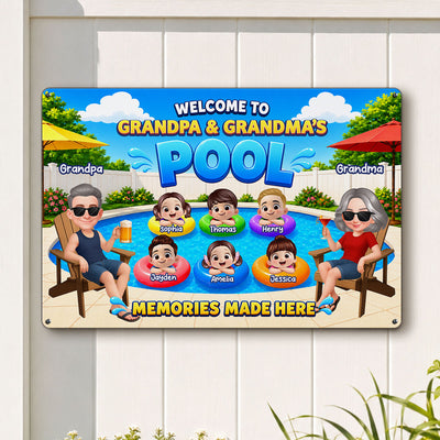 Welcome To Grandma Grandpa Pool Summer - Personalized Metal Sign - Gift For Grandparents, Summer Decoration